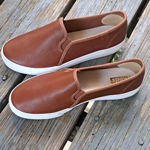 New Leather "Double Decker" Cognac Keds Slip Ons Size 8